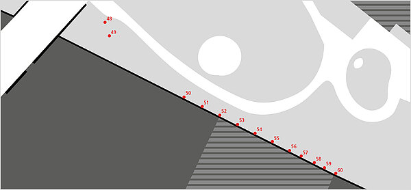 Planausschnitt der Südmauer auf dem Alten Friedhof