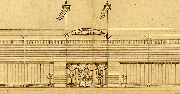 Plan für den Bau einer Tribüne auf den Rüppurrer Rennwiesen aus dem Jahr 1909