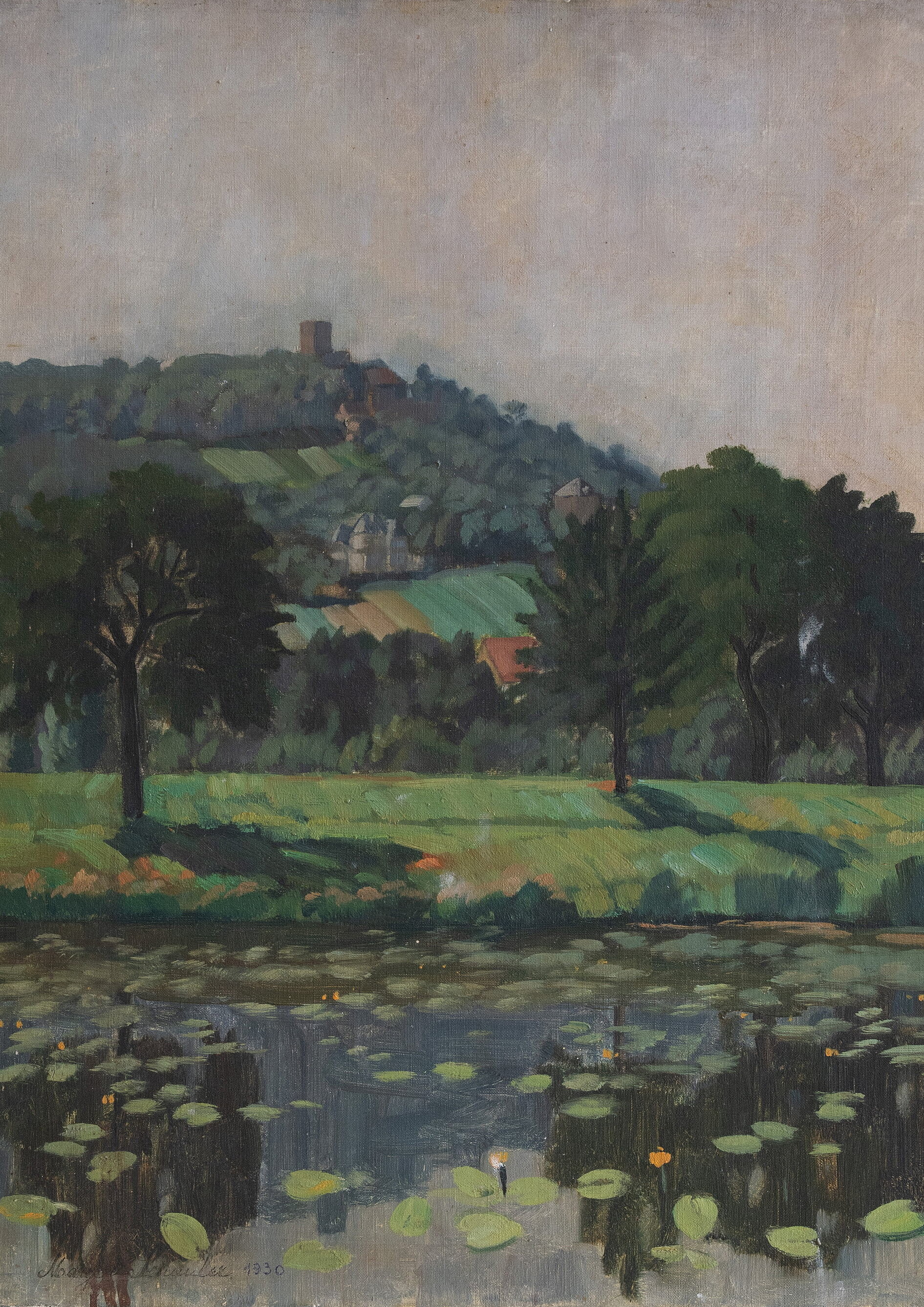Margot Erlenwein-Semmler, Turmberg von Grötzingen aus gesehen, Öl auf Leinwand, um 1930