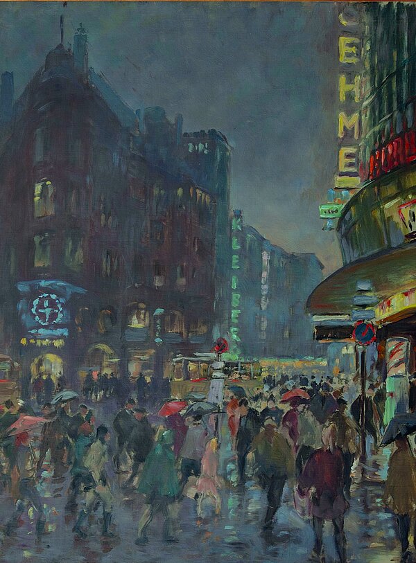 Hermann Kupferschmid, Abendliche Stadtszene bei Regenwetter, 1968-1975