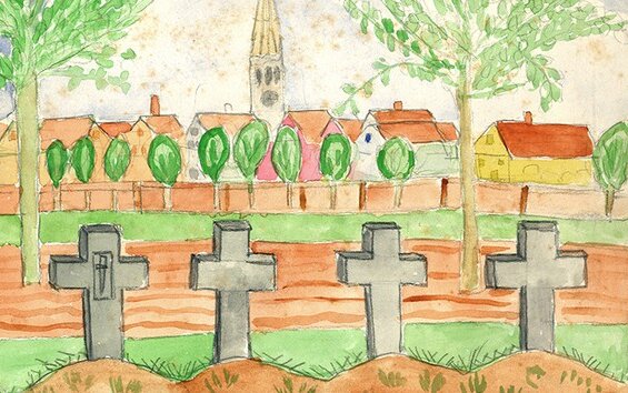 Zeichnung der vier Steinkreuze