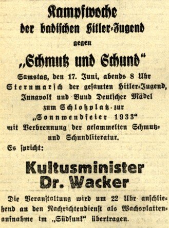 Die NS-Zeitung "Der Führer" warb am 17. Juni 1933 nochmals für das abendliche Spektakel. Die angekündigte zeitversetzte Rundfunkübertragung kam nicht zustande. Vermutlich machte das Wetter den dafür notwendigen technischen Voraussetzungen einen Strich durch die Planung.