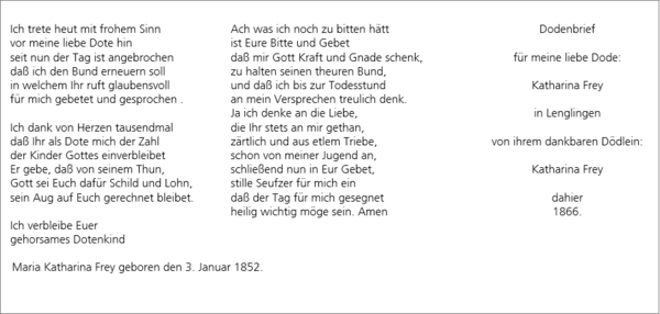 Transkription des Dodenbriefs von Katharina Frey