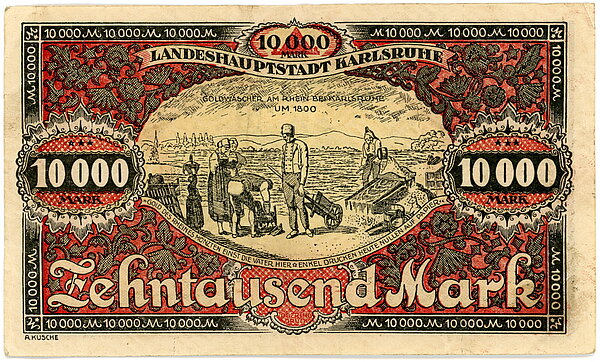 Von Alfred Kusche gestalteter Karlsruher Notgeldgeldschein