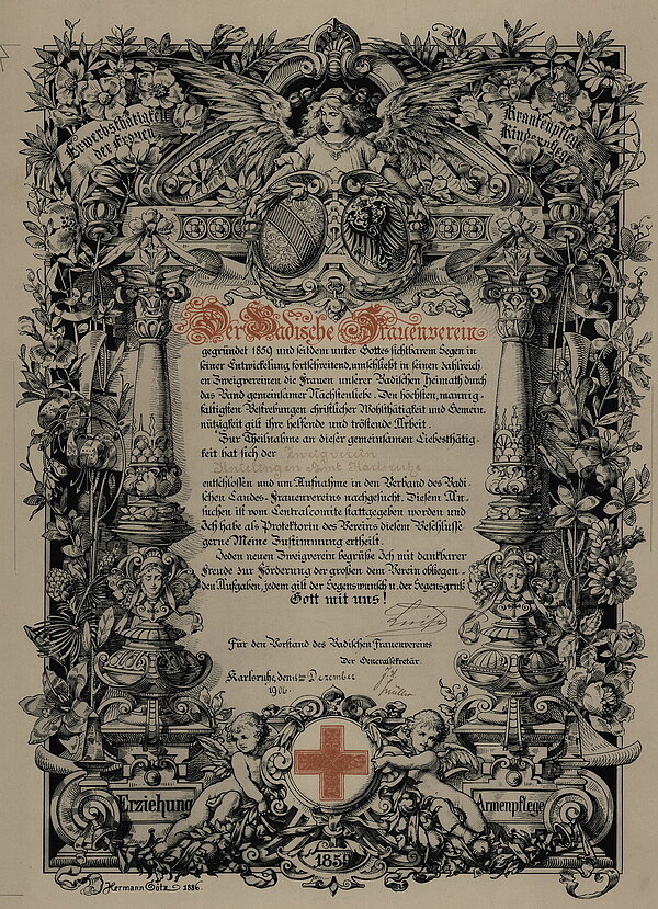 Aufnahmeurkunde für den Zweigverein von Knielingen, 1906