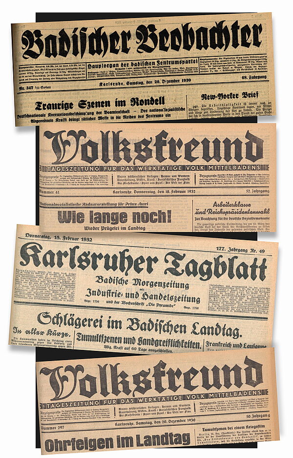 Schlagzeilen Karlsruher Zeitungen 1930/1932