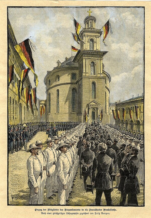 Einzug der Mitglieder des Vorparlaments in die Frankfurter Paulskirche, 31. März 1848