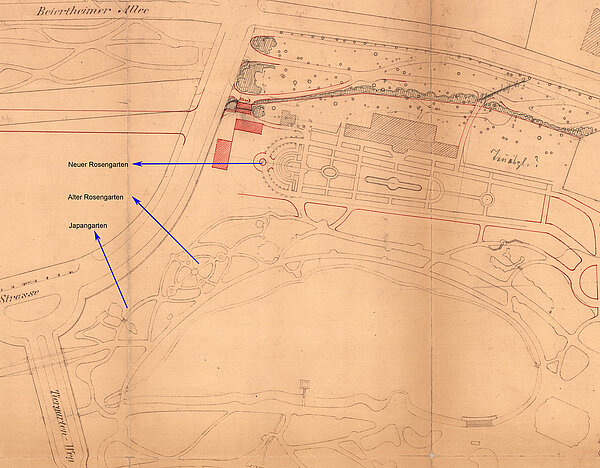 Plan mit erster Darstellung des Japangartens, November 1914