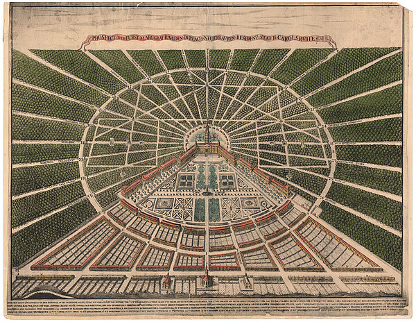 Karlsruher Stadtansicht, Kupferstich von Heinrich Schwarz 1721