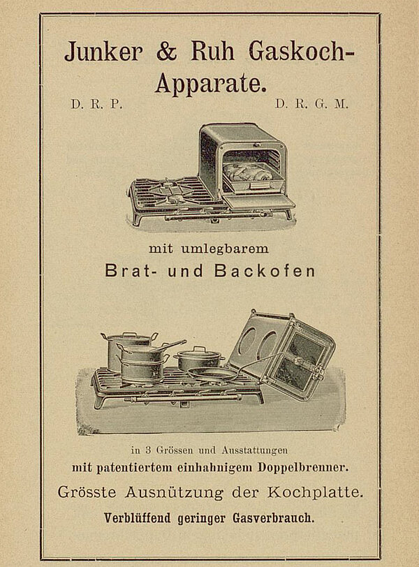 Werbeannonce für "Gaskochapparate" der Fa. Junker & Ruh