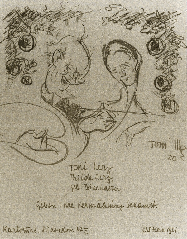 Hochzeitsanzeige von Toni und Thilde Merz, geb. Bierhalter 1921