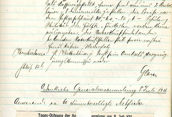 Seite aus dem Protokollbuch des FC Phönix 1894 mit Einträgen von 1911