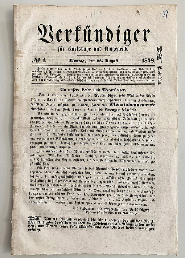 Probenummer des "Verkündigers" vom 28. August 1848 