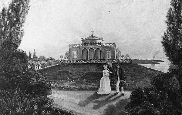 Aquarells des Schlösschens am Rhein