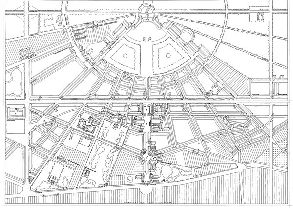 Stadtplan Karlsruhes in axonometrischer Darstellung