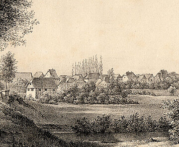 Blick auf Mühlburg von Süden, um 1830