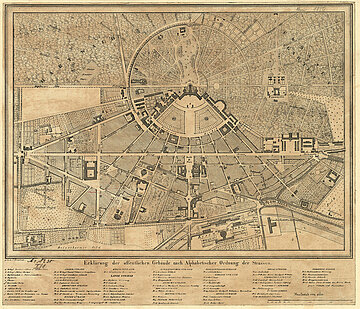 Stadtplan um 1850 mit dem 1843 eröffneten Bahnhof. 