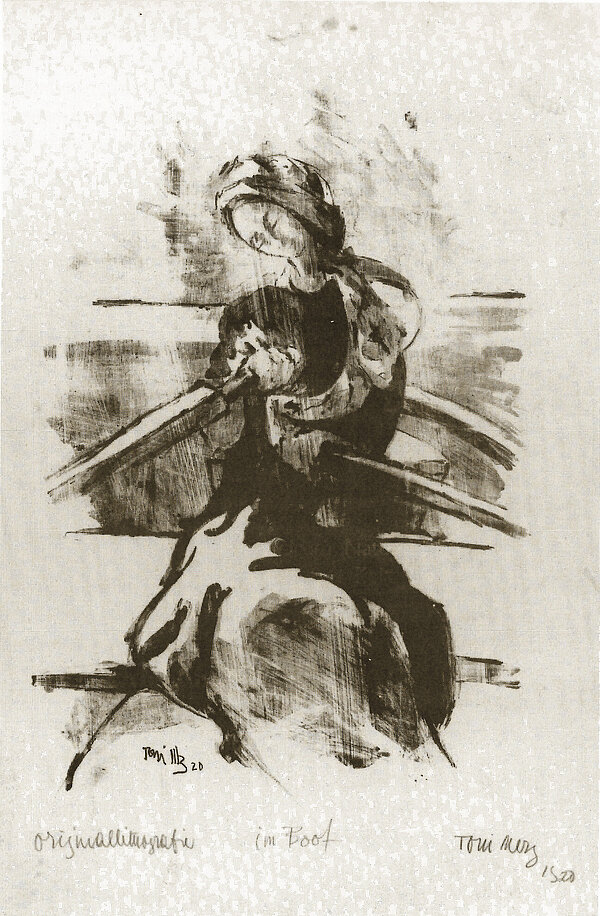 Mathilde Bierhalter, gezeichnet von Toni Merz ("Im Boot", 1920)