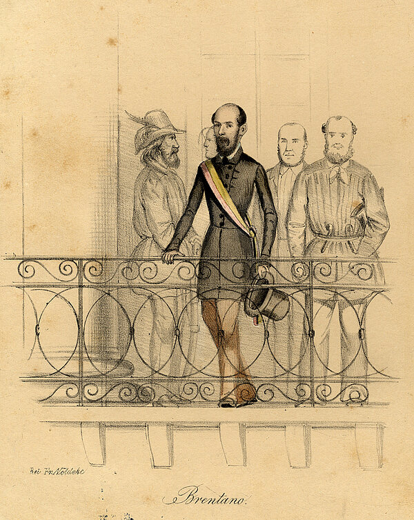 Brentano auf dem Balkon des Karlsruher Rathauses am 14. Mai 1849