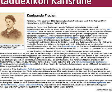 Biographie von Kunigunde Fischer im Stadtlexikon Karlsruhe