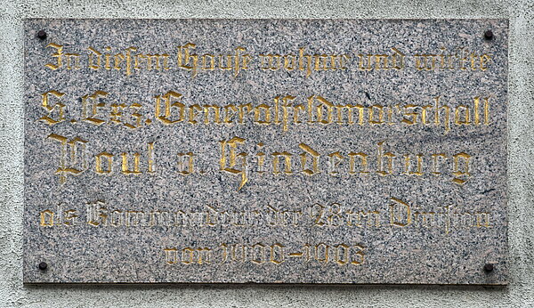 Gedenktafel für Generalfeldmarschall Paul von Hindenburg