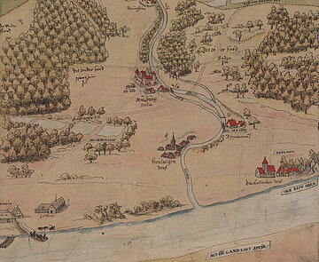Situationsplan über die Gegend, in welcher im Jahre 1715 die Residenzstadt Karlsruhe erbaut wurde, Kopie von W. Bender 1882, Stadtarchiv Karlsruhe 8/PBS XVI 1