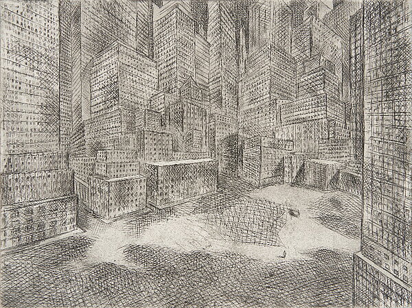 Gustav Wolf, Myself, 1941/42 (aus der Radiermappe „Vision of Manhattan“), Gustav-Wolf-Kunstgalerie Östringen