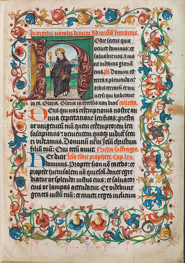 Aus dem Kloster Haina oder Altenberg stammt diese reich bebilderte Seite eines Missale aus dem 1. Jahrzehnt des 16. Jahrhunderts