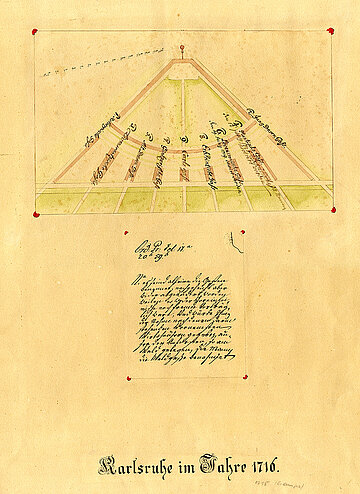 Die Fächerstraßen mit ihrer ursprünglichen Benennung, 1716.