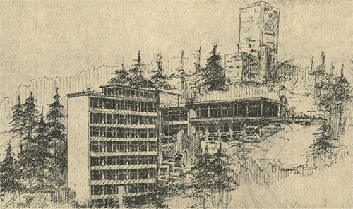 Entwurf für ein Turmberghotel von Herbert Pille 1951
