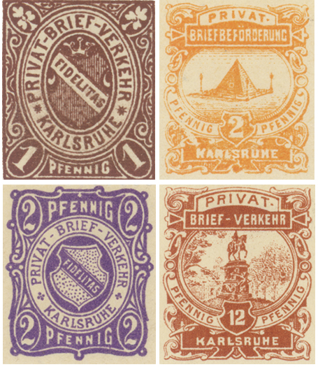 Briefmarken der privaten Unternehmen mit Karlsruher Motiven