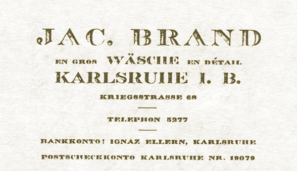 Briefkopf des Wäschegeschäfts Jakob Brand