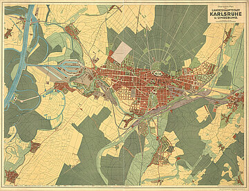 Stadtplan von 1928 mit grau angelegten Industriezonen.