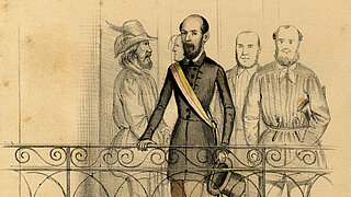 Brentano auf dem Balkon des Karlsruher Rathauses am 14. Mai 1849