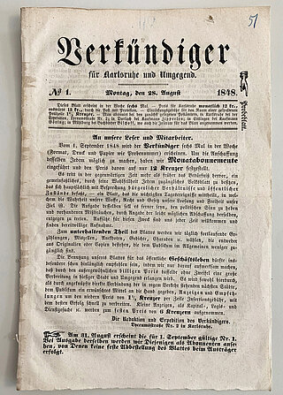 Probenummer des "Verkündigers" vom 28. August 1848 