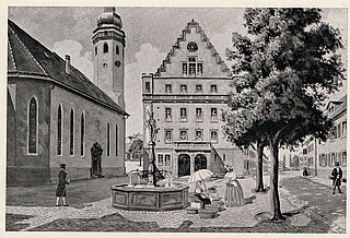 Das Durlacher Rathaus, ca. 1860. Sitzungsort des Durlacher Gemeinderates