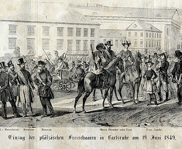 Einzug der pfälzischen Freischaren in Karlsruhe am 19. Juni 1849