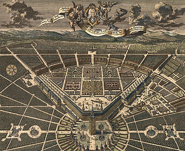 Ansicht von Norden nach Süden nach einem Plan von Christian Thran 1739, Stadtarchiv Karlsruhe 8/PBS XVI 47
