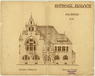 Südansicht des Bulacher Rathauses in der Grünwinkler Straße 10, 1904