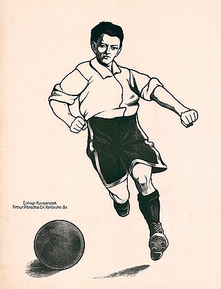 Schwarz-Weiß Zeichnung eines Fußballers um 1930, Stadtarchiv Karlsruhe 8/PBS X 4173 