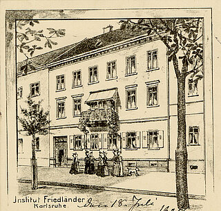 Oberer Teil einer Ansichtskarte von 1904 mit Bild des Instituts Friedländer in der Stephanienstraße 74