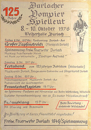 Plakat 125 Jahre Spielmannszug der Freiwilligen Feuerwehr Durlach