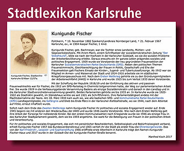 Biographie von Kunigunde Fischer im Stadtlexikon Karlsruhe